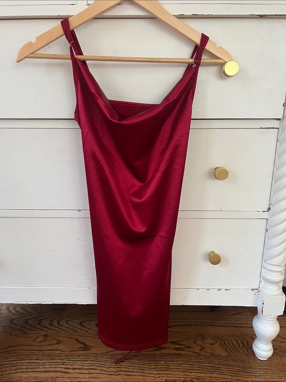 Amazon Satin Cowl Slip Dress in Burgundy